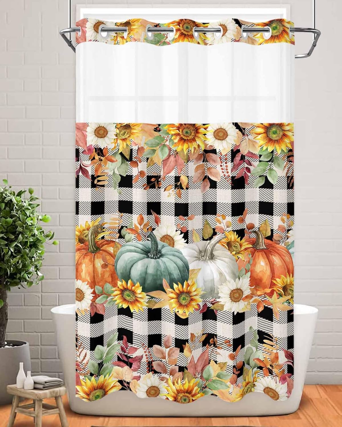 Cozy Fall Shower Curtain with Seeing Window