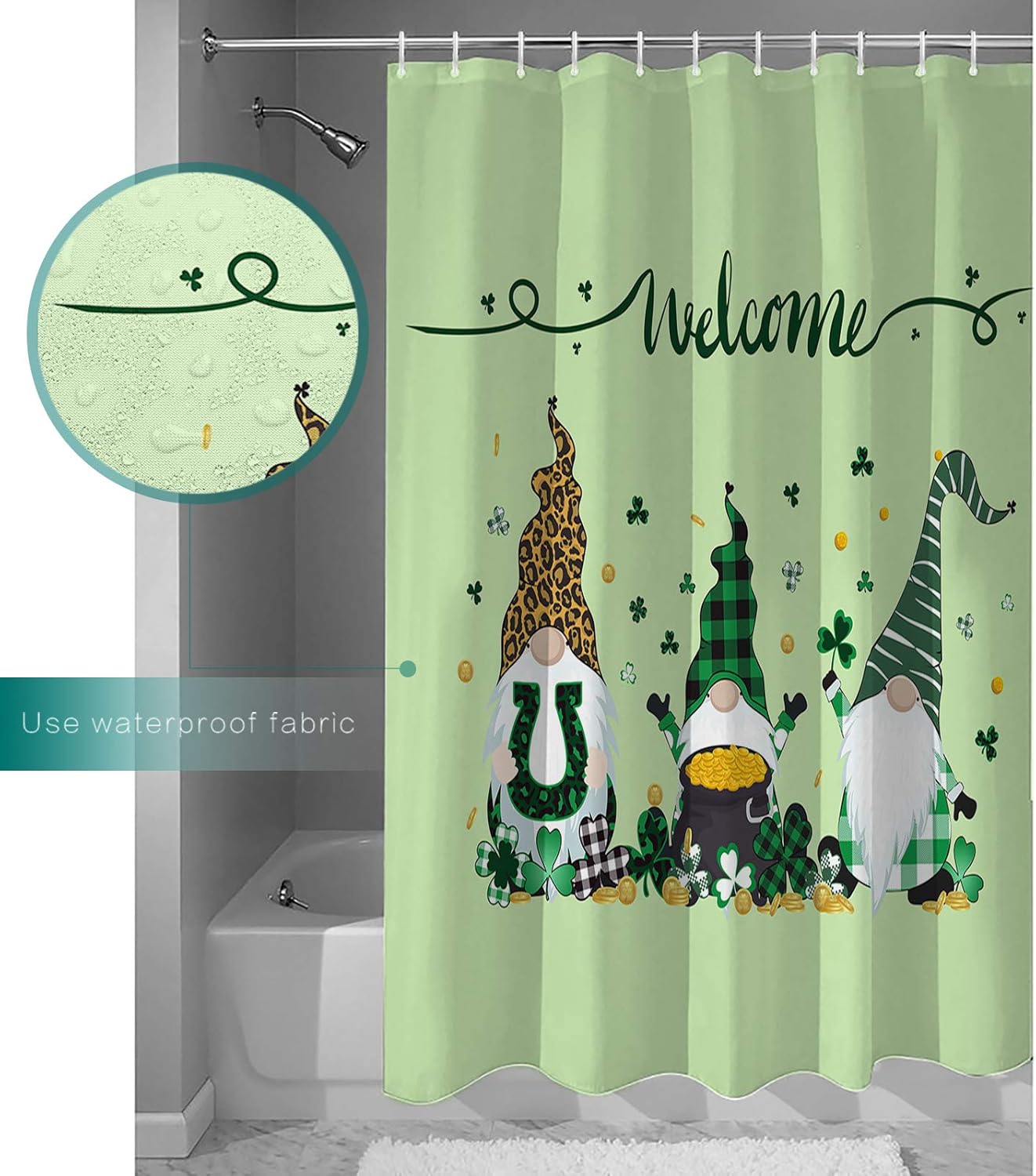Waterproof Shower Curtain Set Shamrock Design