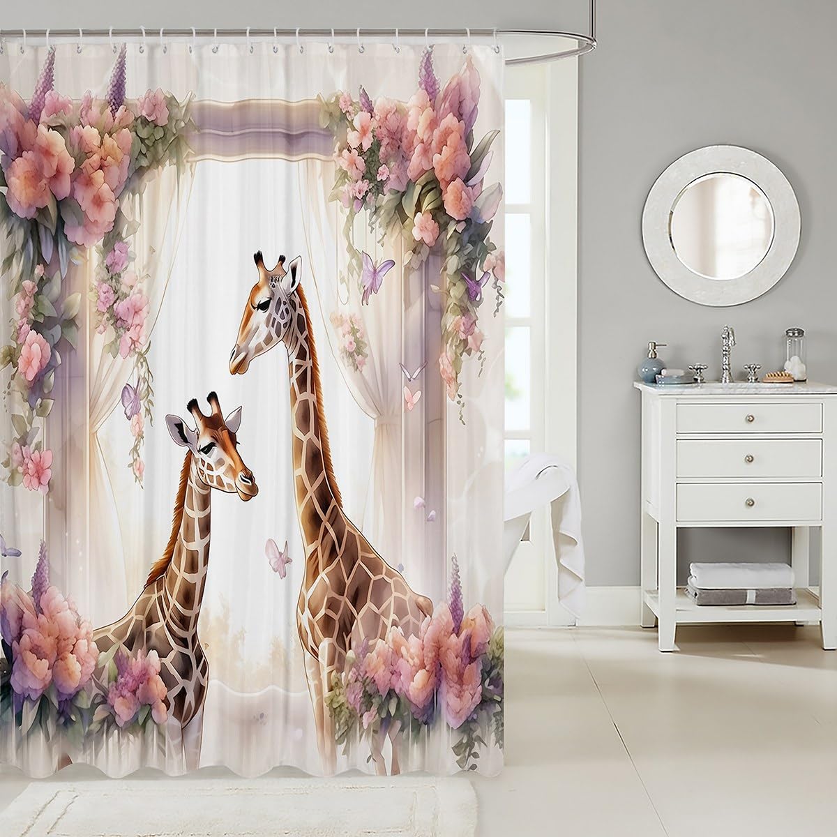Waterproof Giraffe Shower Curtain for Home Garden or Travel