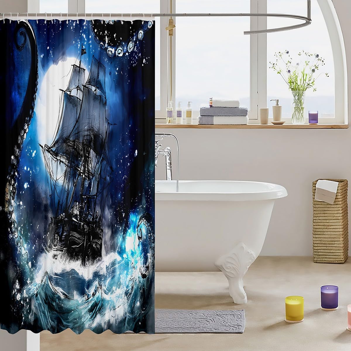 72x84 Sailing Boat Shower Curtain Set
