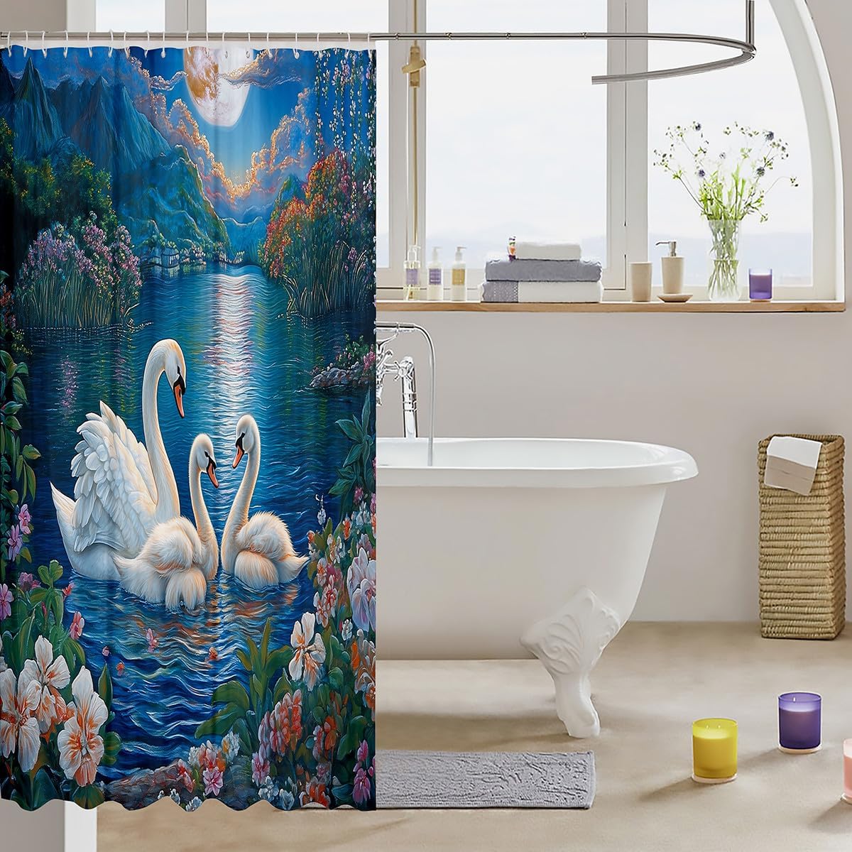 Swan Family Shower Curtain Tropical Jellyfish 72x84 Inch Family Bathroom Set