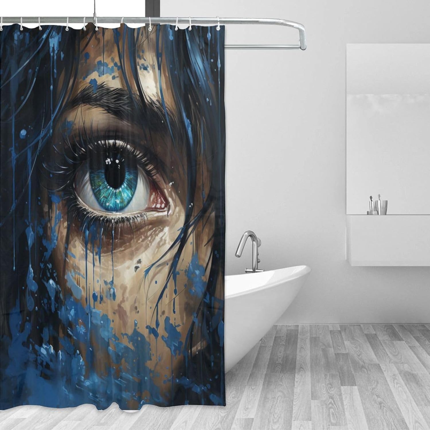 Blue Eye Bath Shower Curtain Set - Abstract Hippie Design