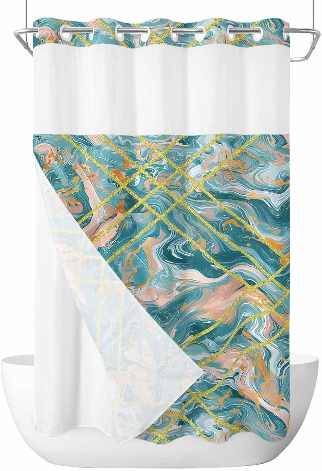 Stylish No-Hook Shower Curtain with Water-resistant Design