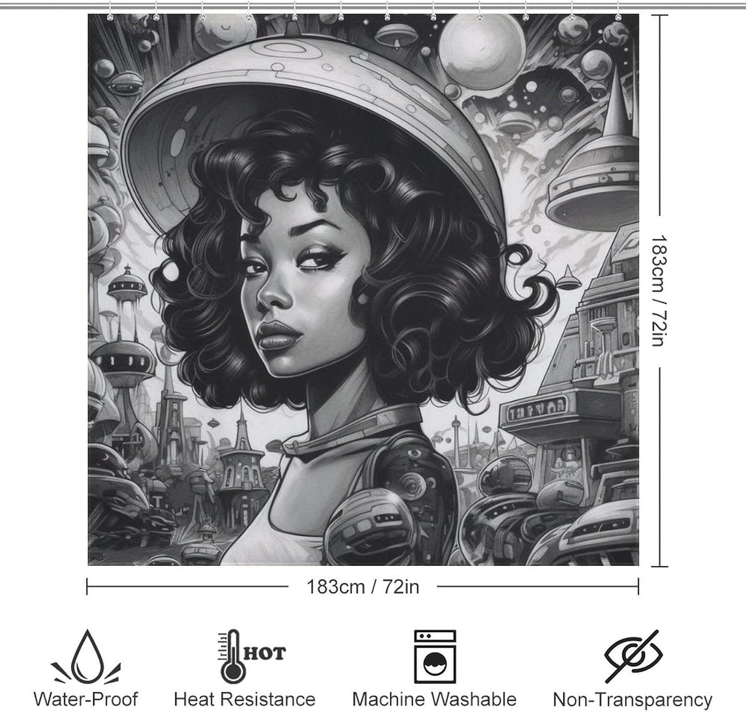 TIYAANDSY Black Girl Hats Shower Curtain Set 72x72in