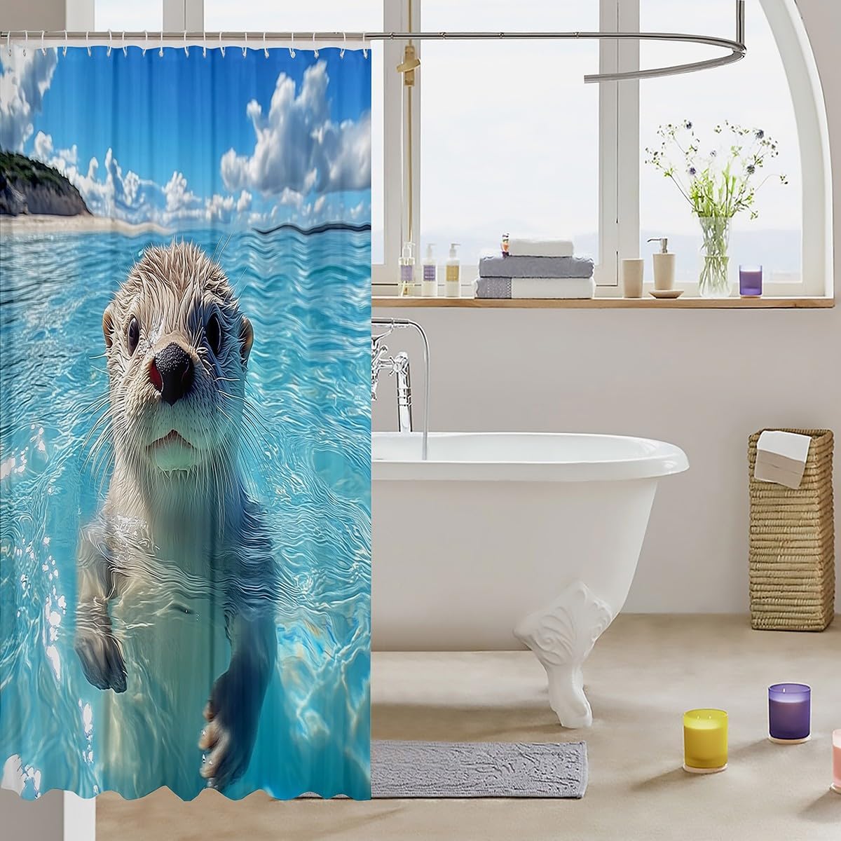 French Adventure Sea Otter Shower Curtain Set