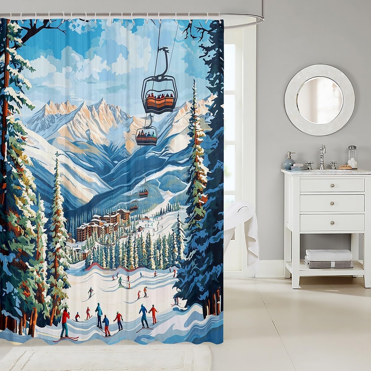 Castle Fairy Skiing Sports Shower Curtain Set 72x72
