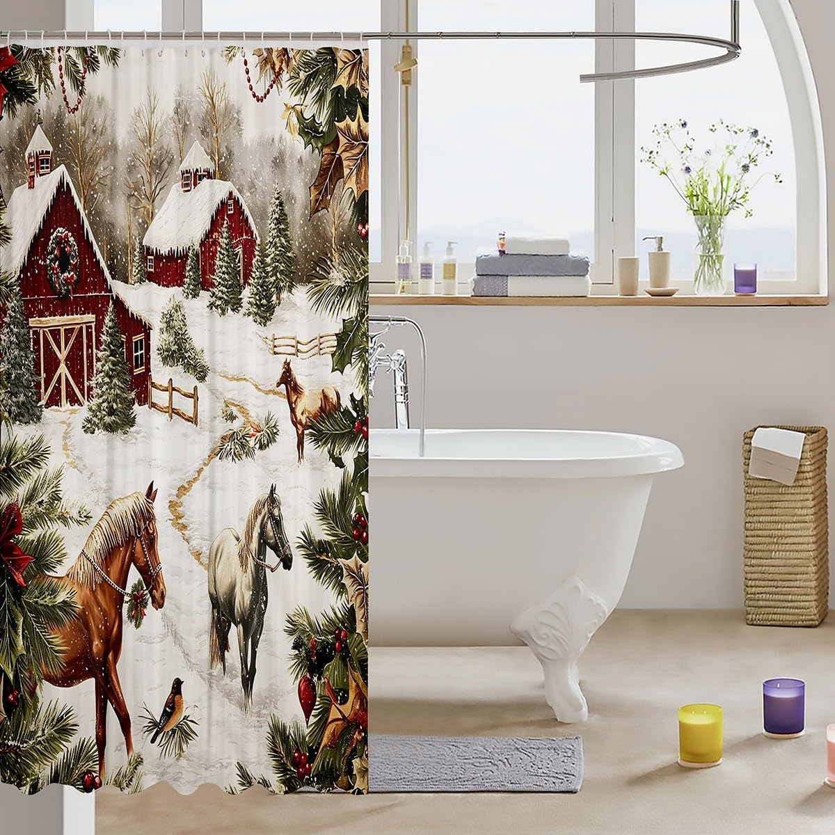 Castle Fairy Christmas Farmhouse Shower Curtain Set