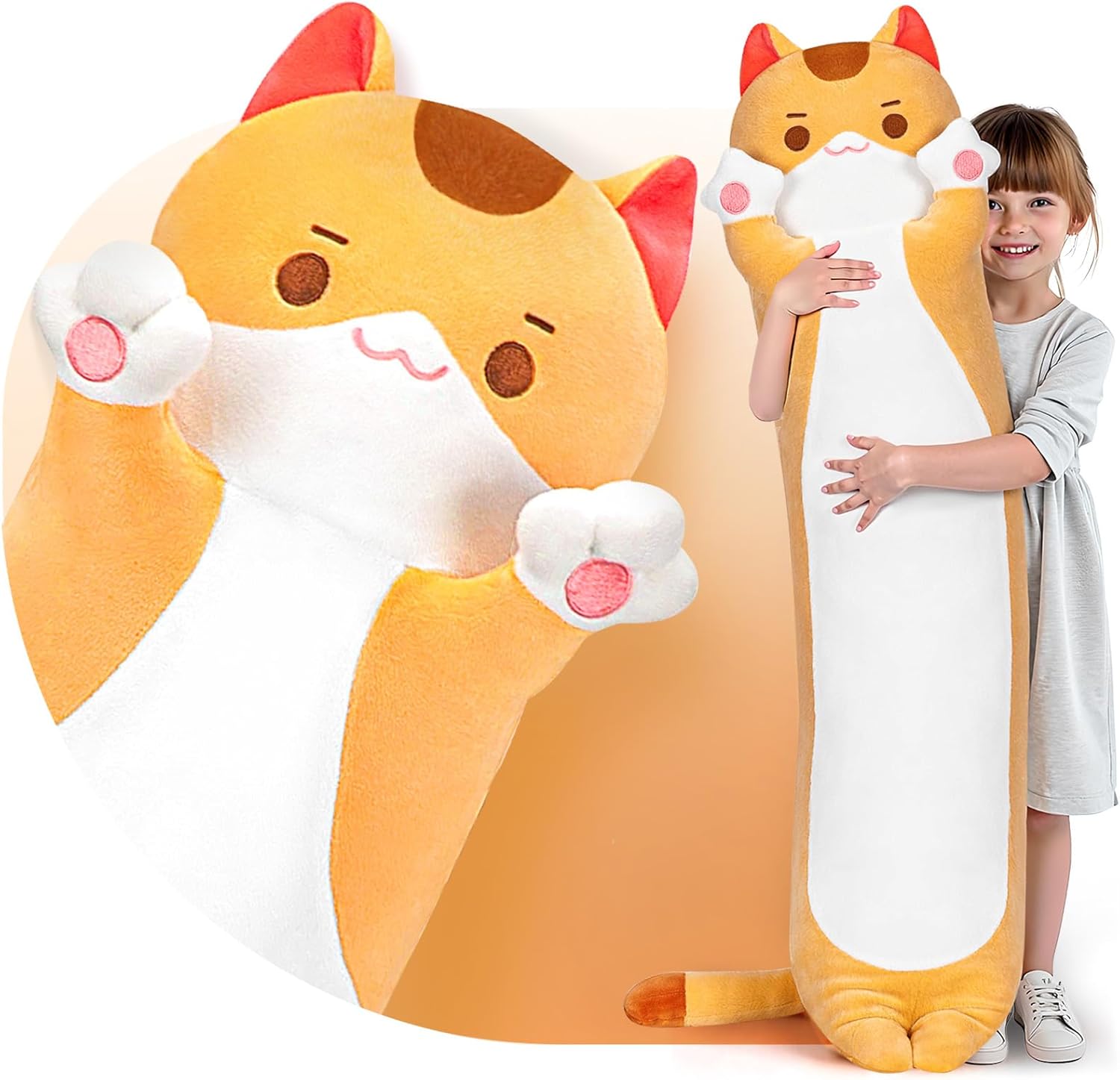 Caaaat Long Cat Plush Body Pillow 36 Huggable Cat Pillow for Kids
