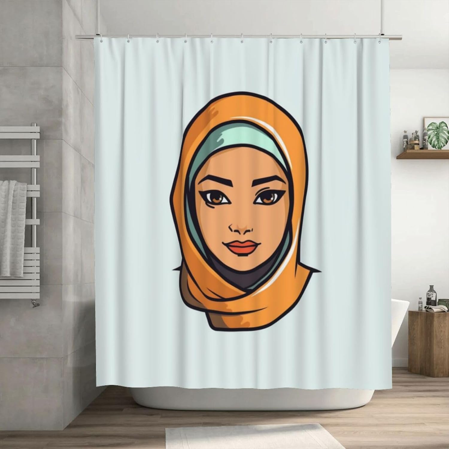 Cartoon Girl Minimalism Boho Shower Curtain Set