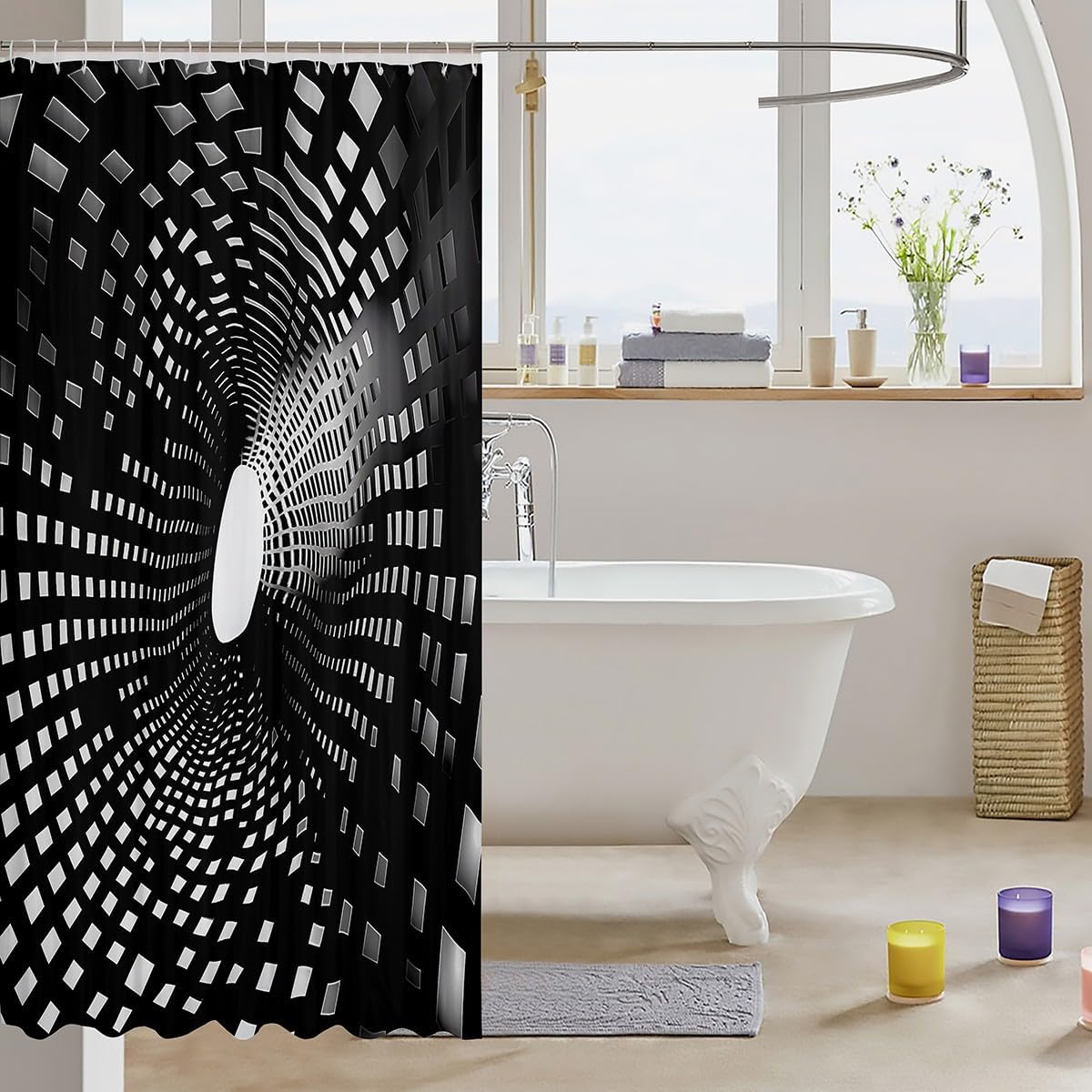 Geometric Bath Curtain for Kids 72x84