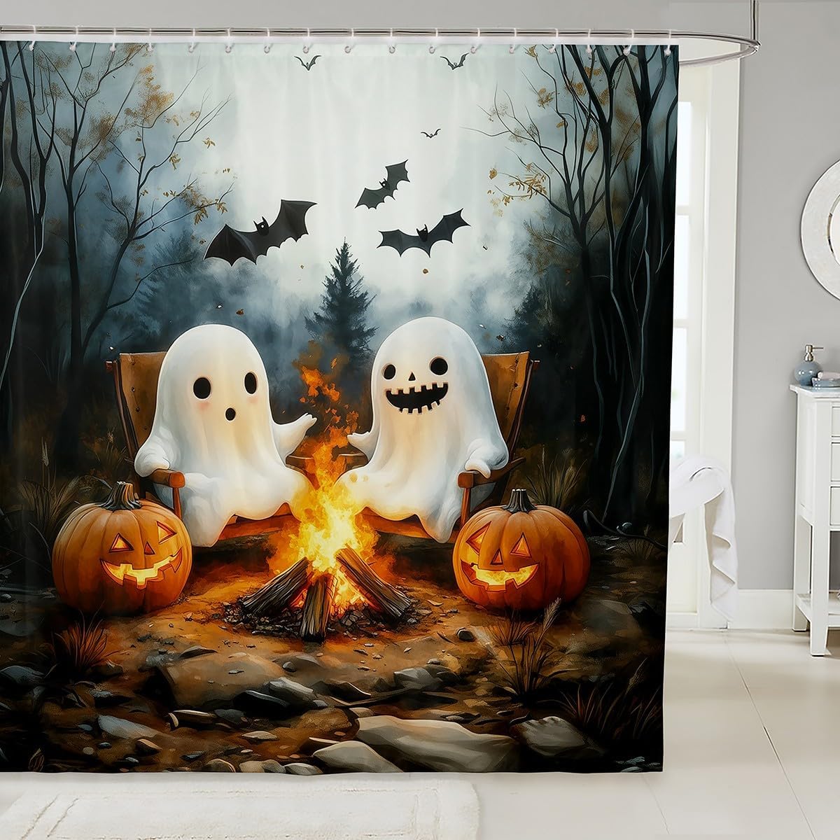 Cute Halloween Ghost Kids Bath Curtain 72x84