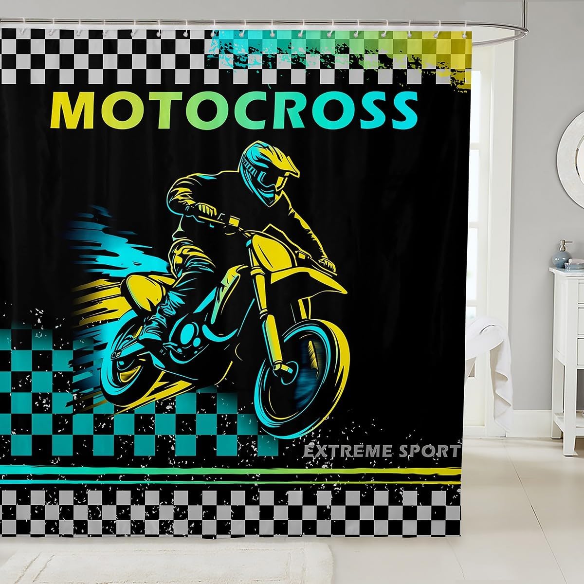 Racing Motorcycle Shower Curtain 72x78