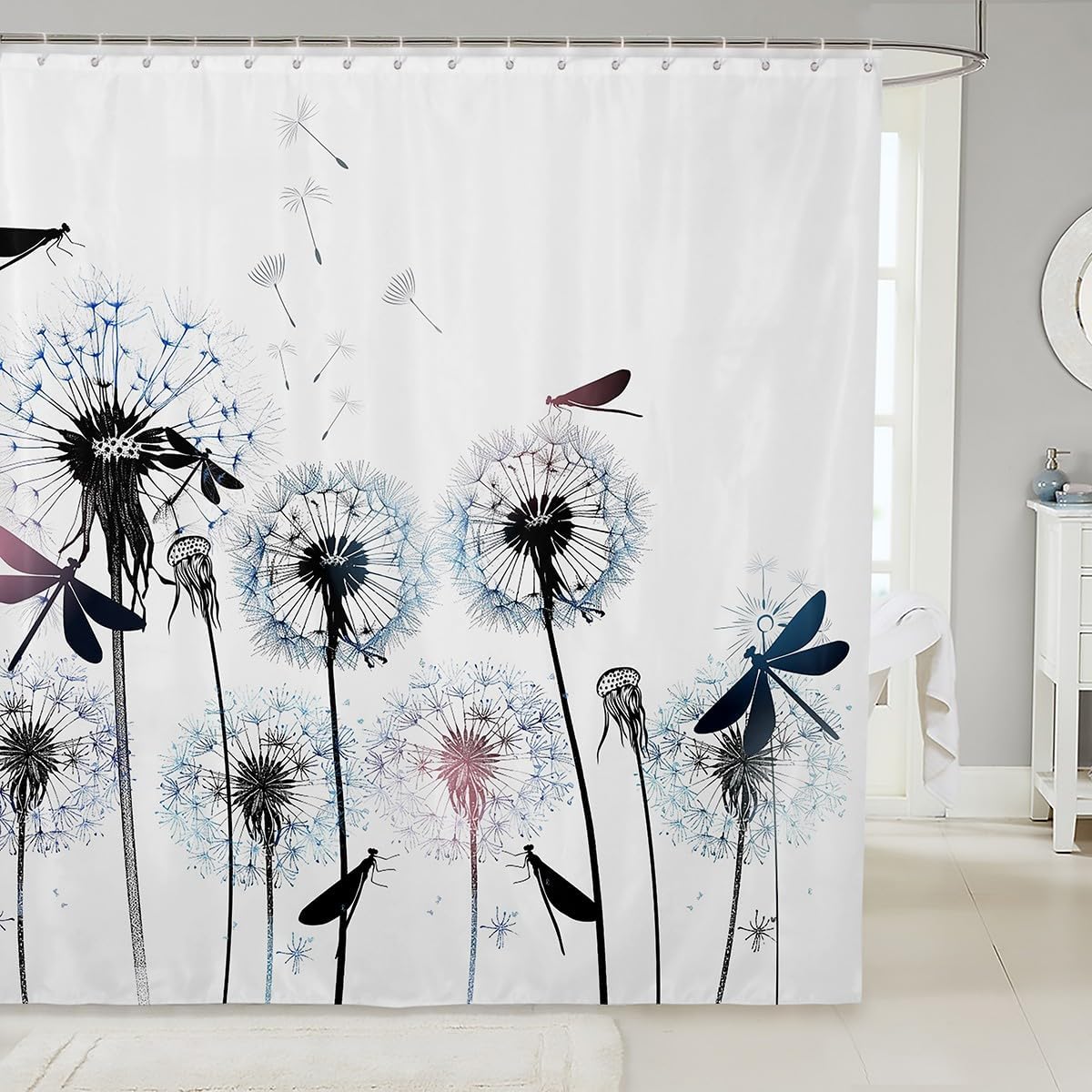 Dragonfly Bathroom Curtain with 12 Hooks 72x72