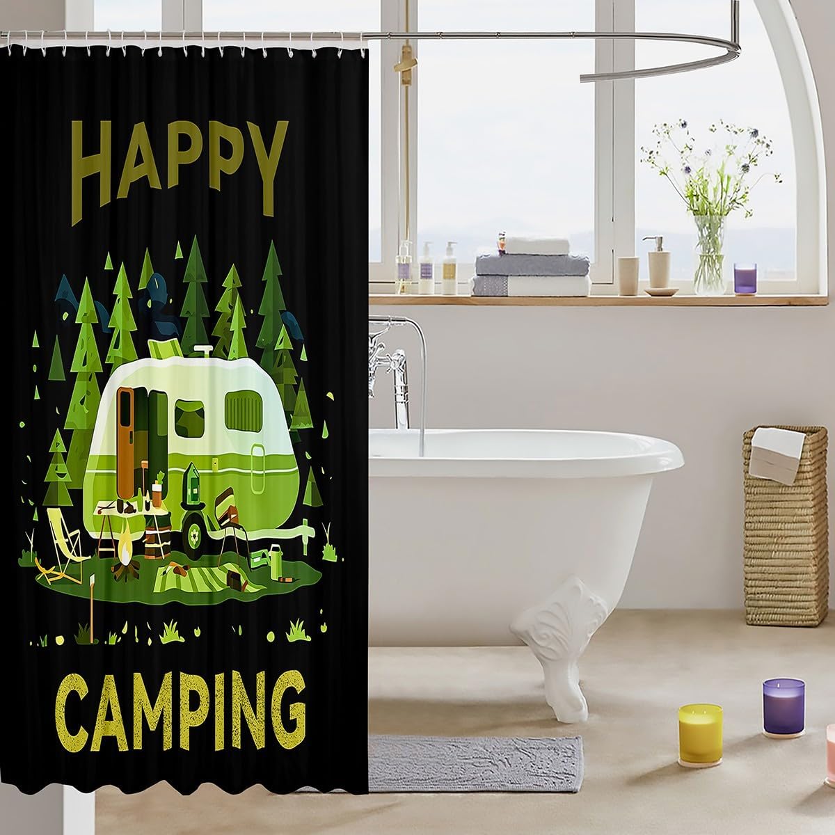 Jejeloiu Cartoon Camping Car Bath Curtain Set 72x84