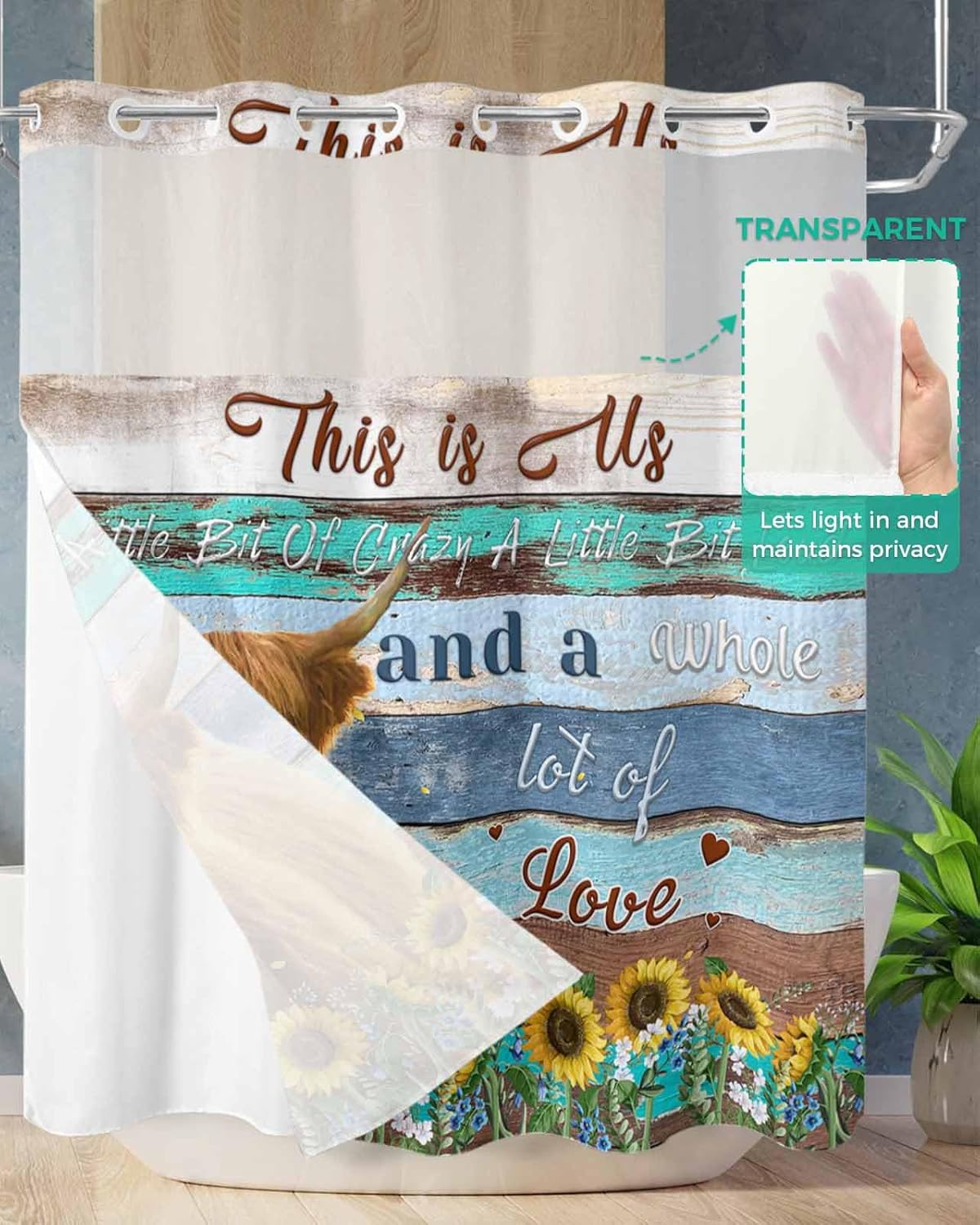 Stylish Farmhouse Shower Curtain Rustic 72x78 Water Resistant No Hook