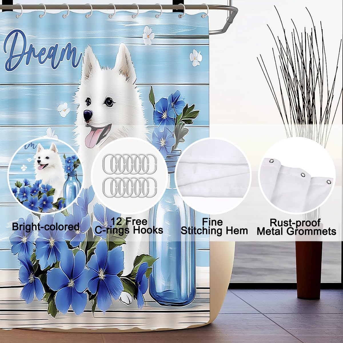 ALEXEX 4-Panel Blue Petunia Shower Curtain Set