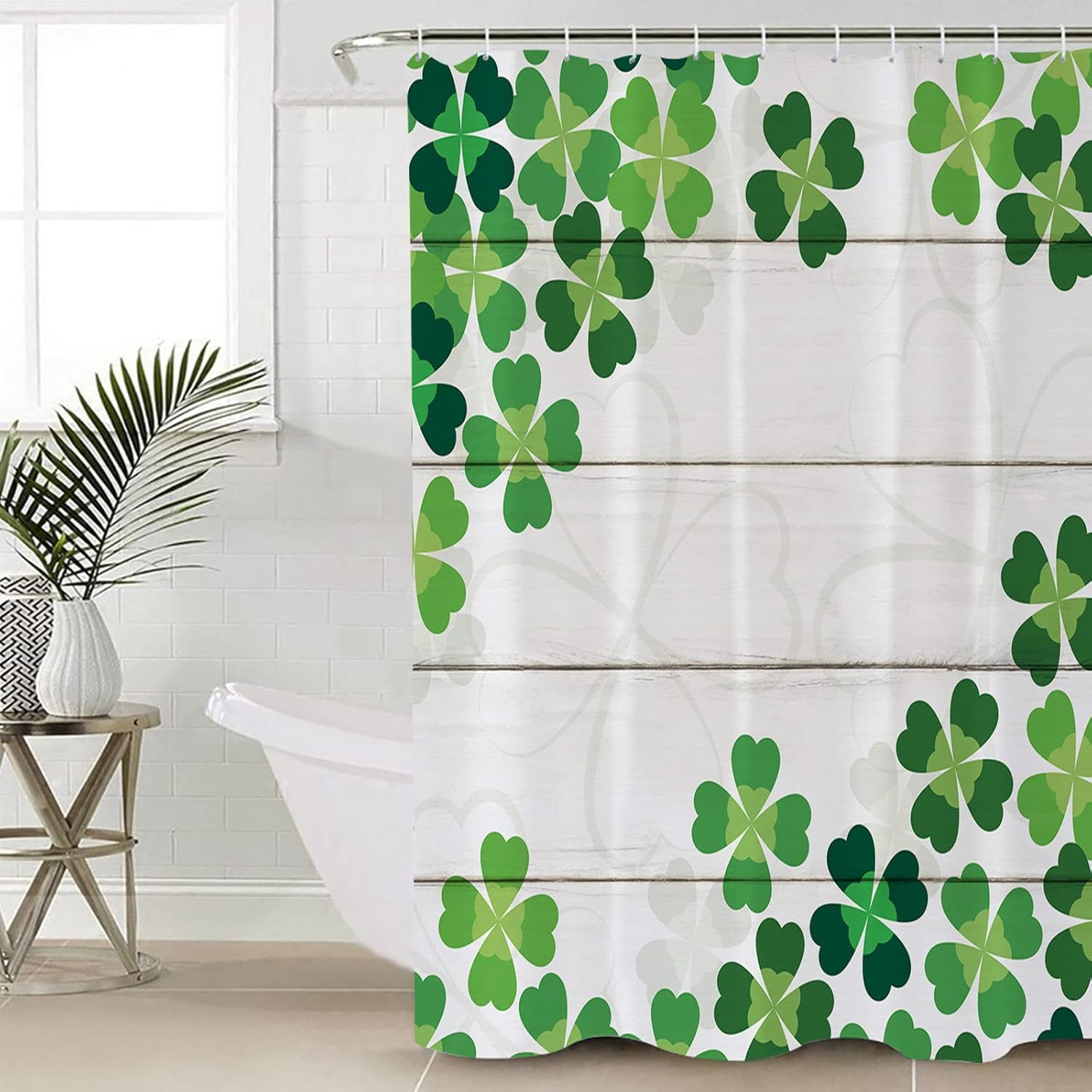 St Patricks Day Green Shamrock - Waterproof shower curtain set with Straps