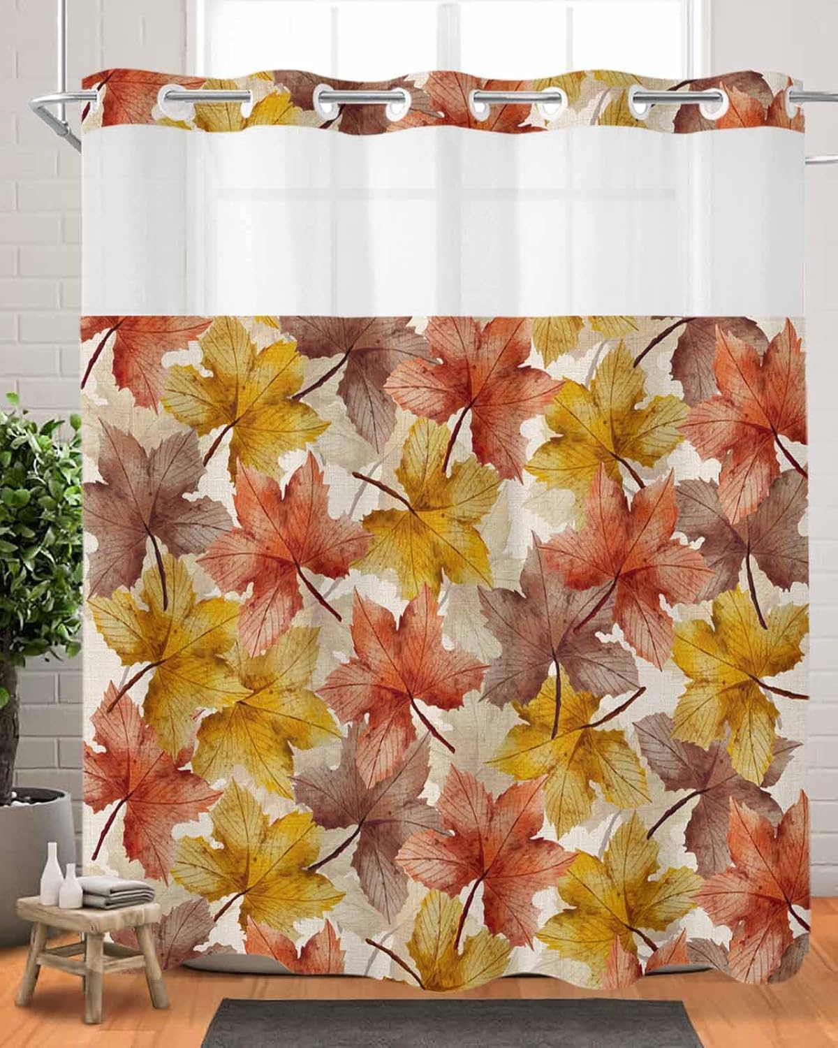 TocaHome Fall Orange Red Maple Leaf Shower Curtain Set