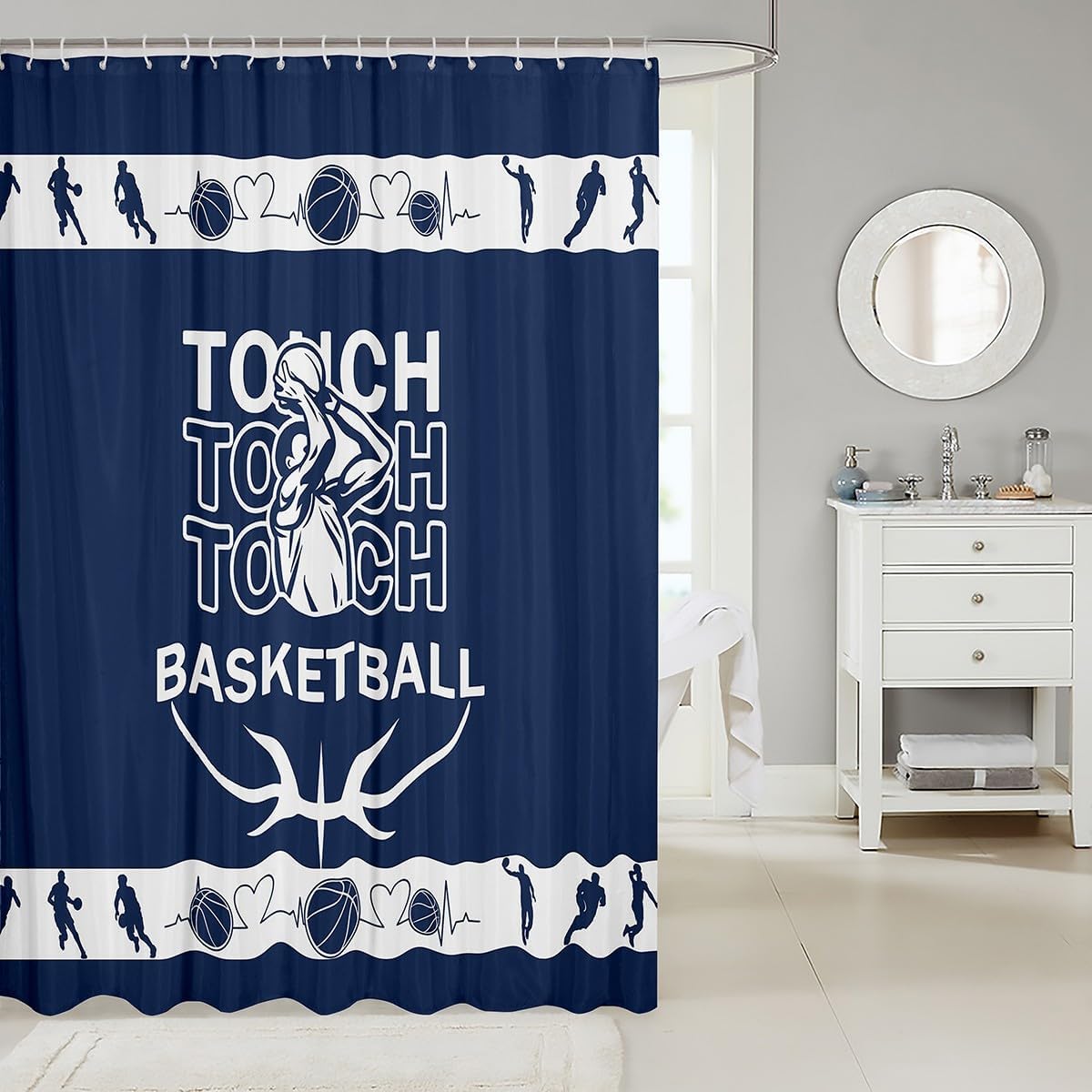 Basketball-Theme 72x84 Waterproof shower curtain with 12 hooks