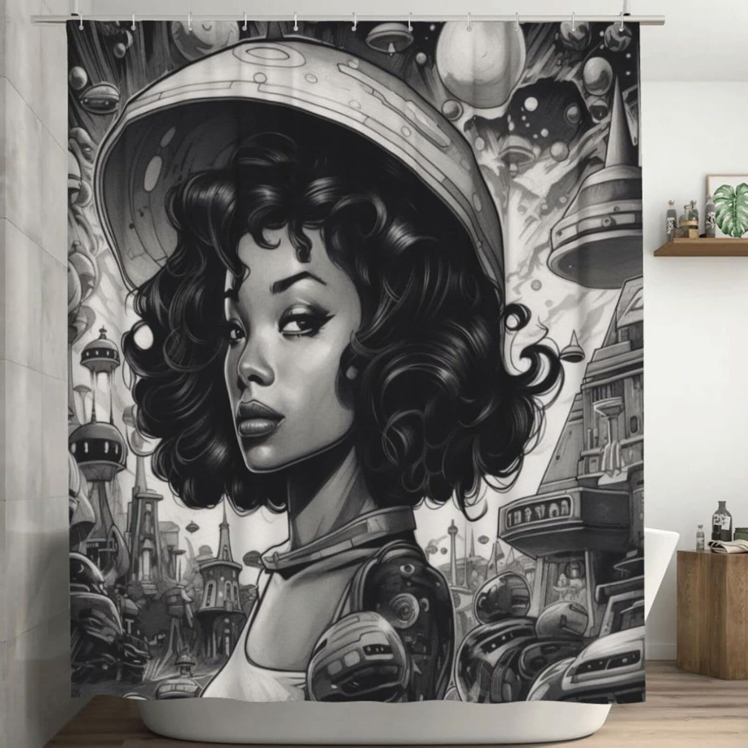 TIYAANDSY Black Girl Hats Shower Curtain Set 72x72in