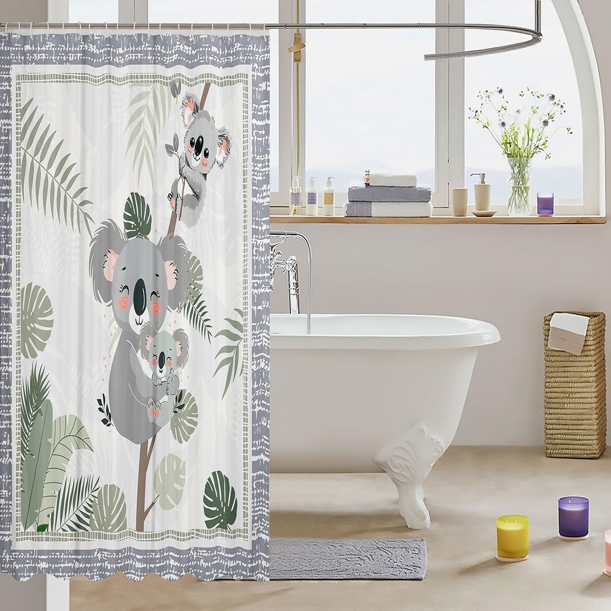Cute Koala Kids Shower Curtains with Hooks