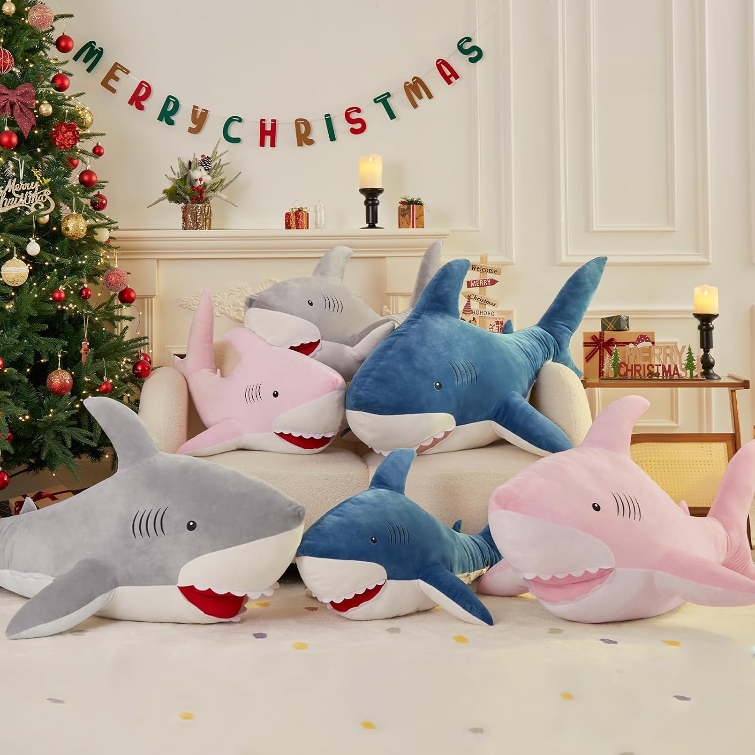 39 Giant Shark Plush Pillow for Kids Adults