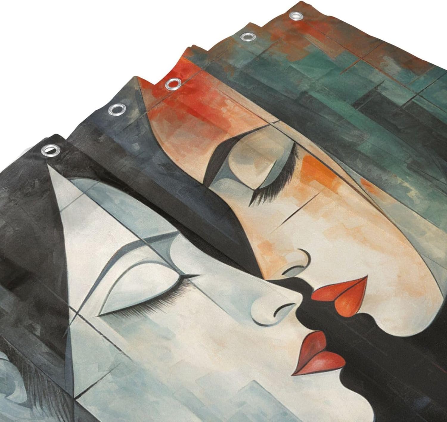 Kissing Girl Boho Shower Curtain Set Oil Painting Red Black