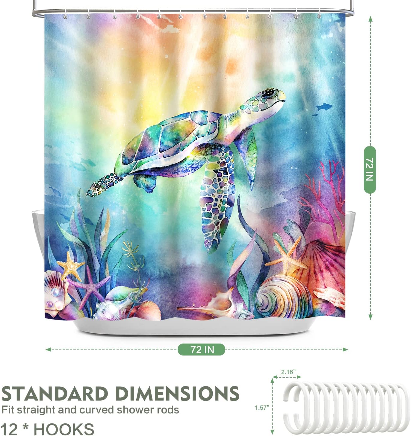 Lokigo Blue Ocean Turtle Shower Curtain Set Waterproof Bathroom Decor
