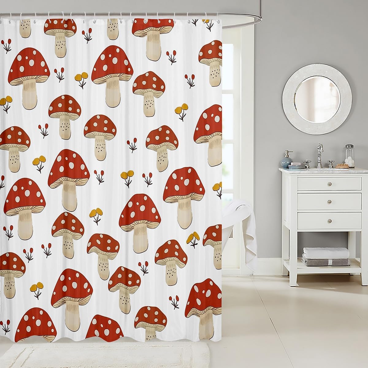 Feelyous unique mushroom shower curtain for 72x72cm bathroom Waterproof and machine washable