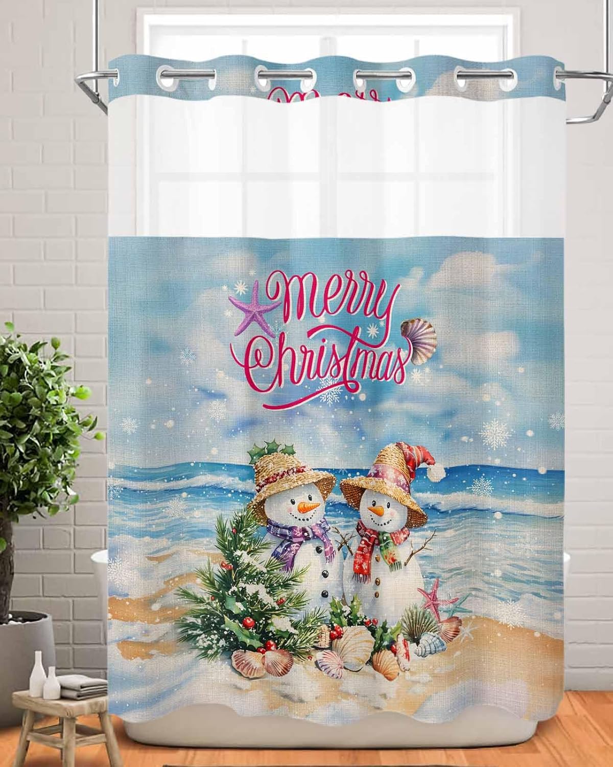 Bath Time Bliss No-hook Waterproof See-Through Shower Curtain