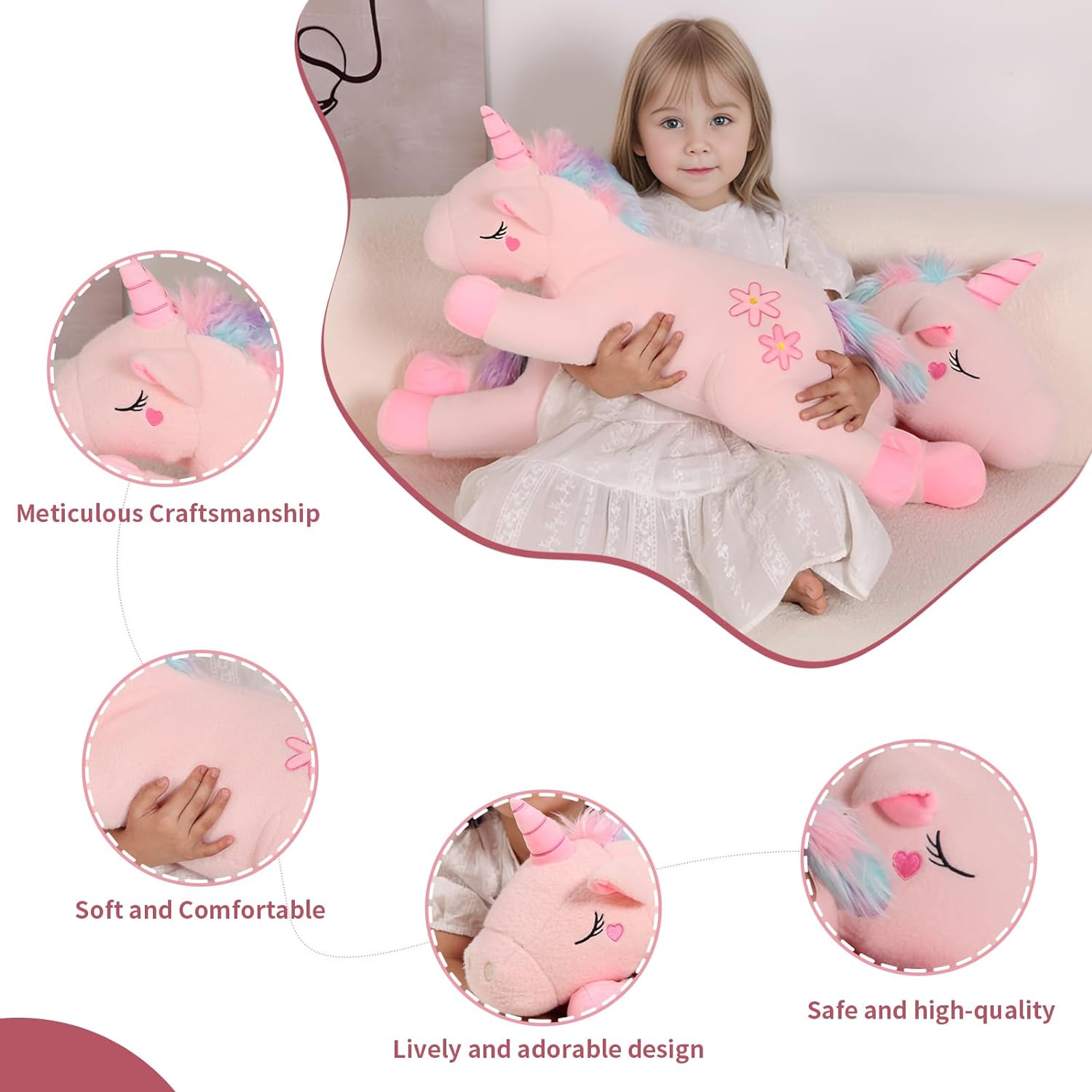 Cute 24 Inch Unicorn Plush Pillow for Kids