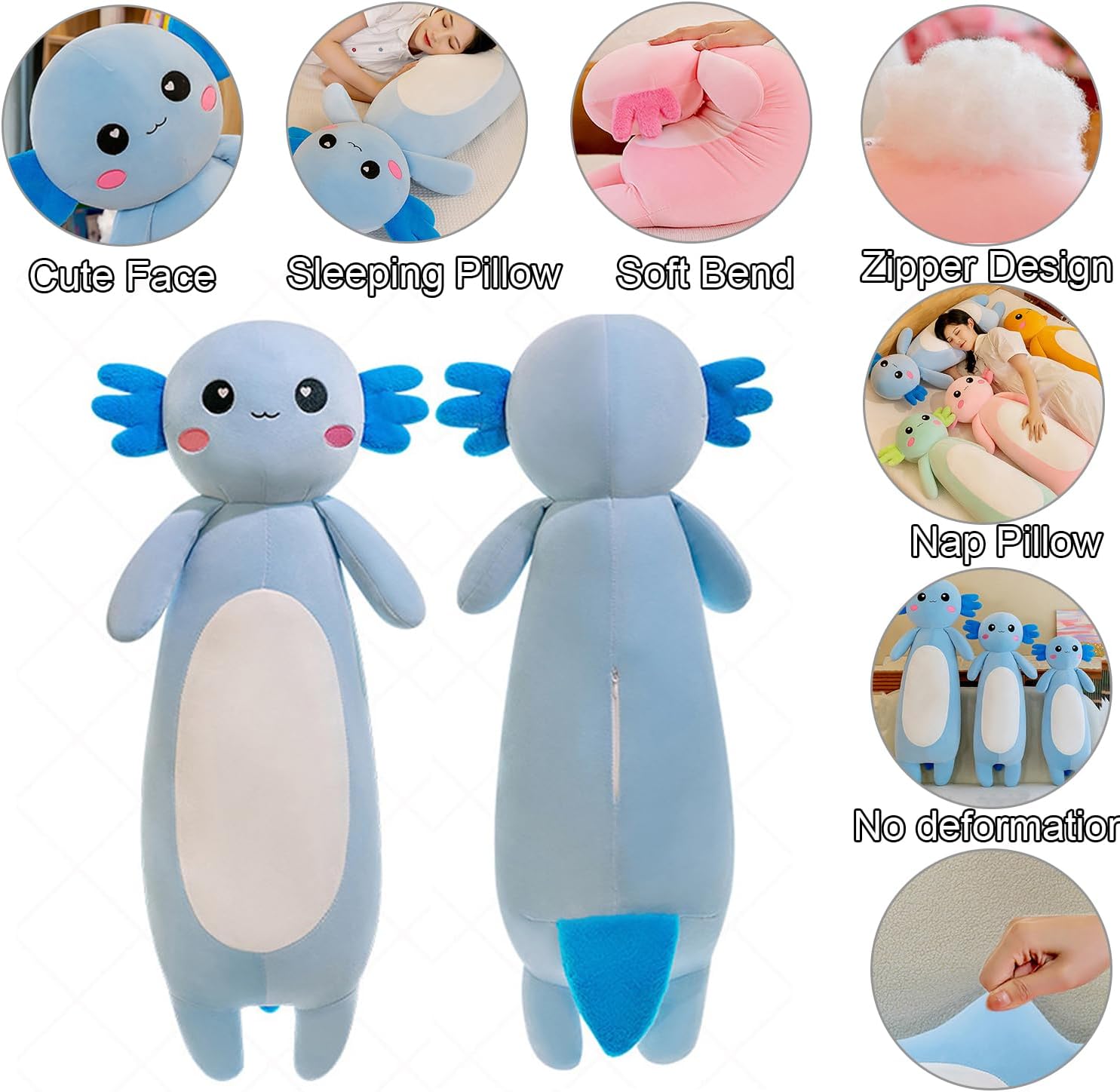 Long Axolotl Plush Pillow - Blue