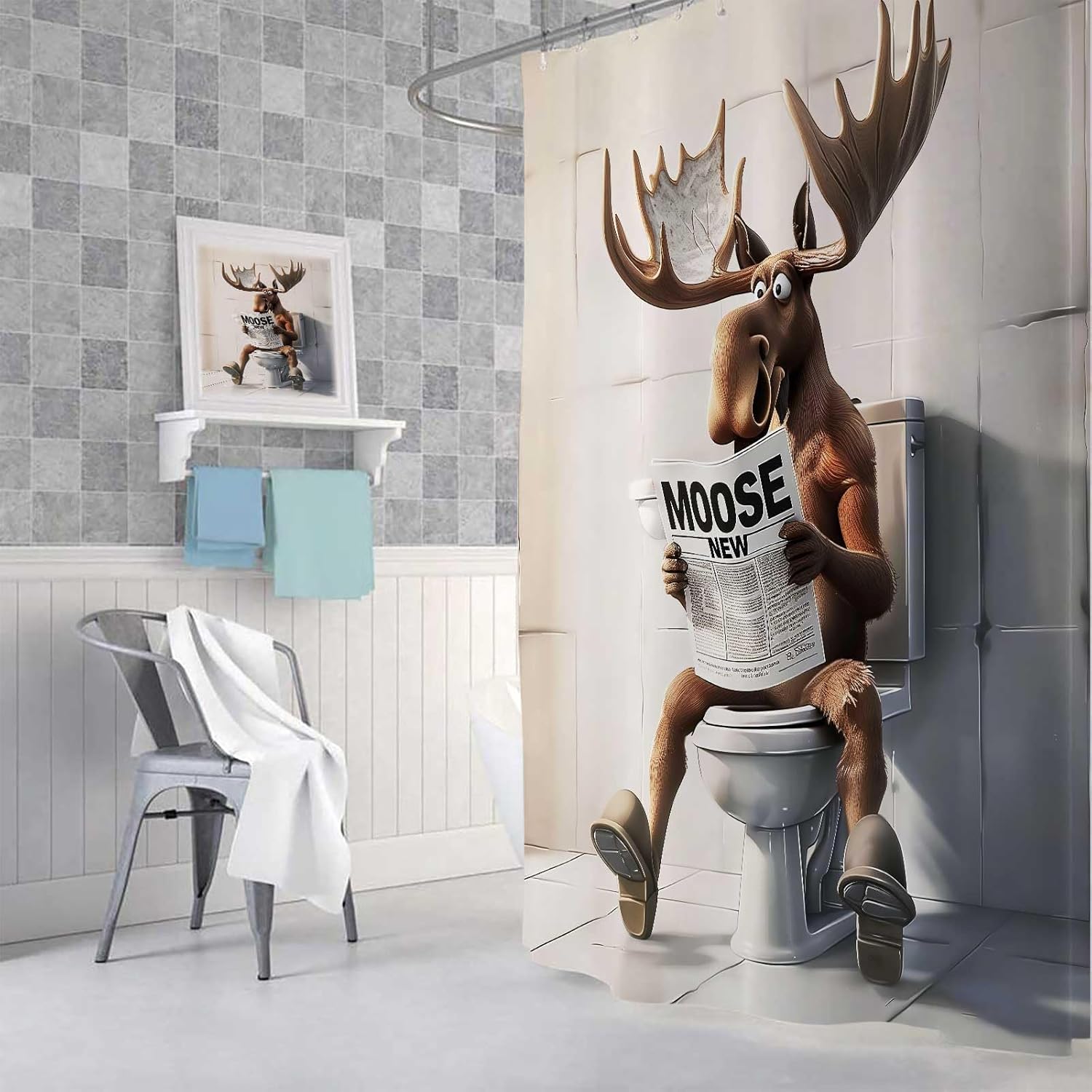 JAWO Funny Moose Shower Curtain