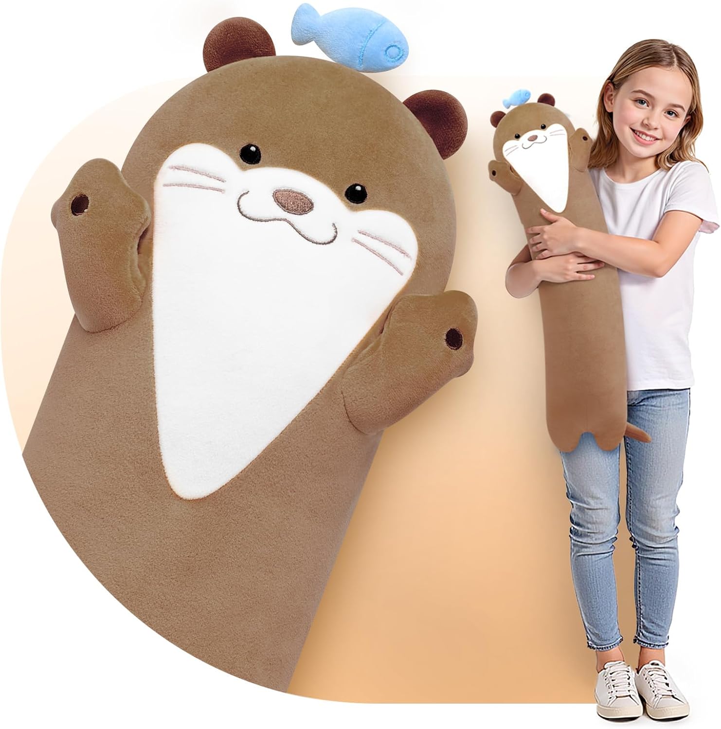 Long Otter Plush Body Pillow - Soft Cuddle Toy for Kids Girls