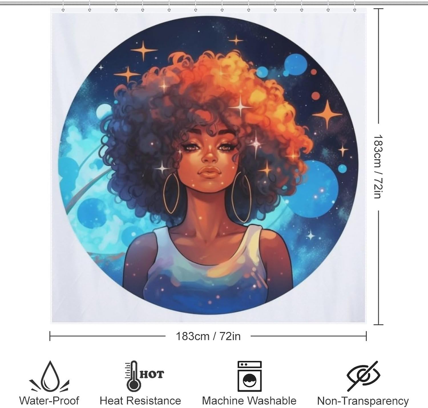 Tiyaandsy Black Girl Shower Curtain Set Modern Starry Night Design