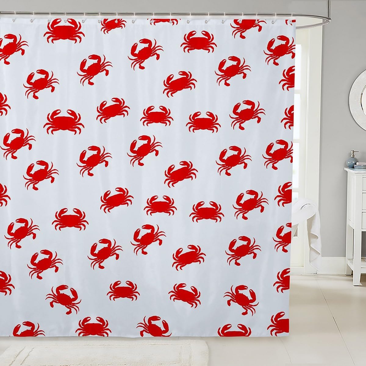 Stunning Red Crab Waterproof Bathroom Shower Curtain