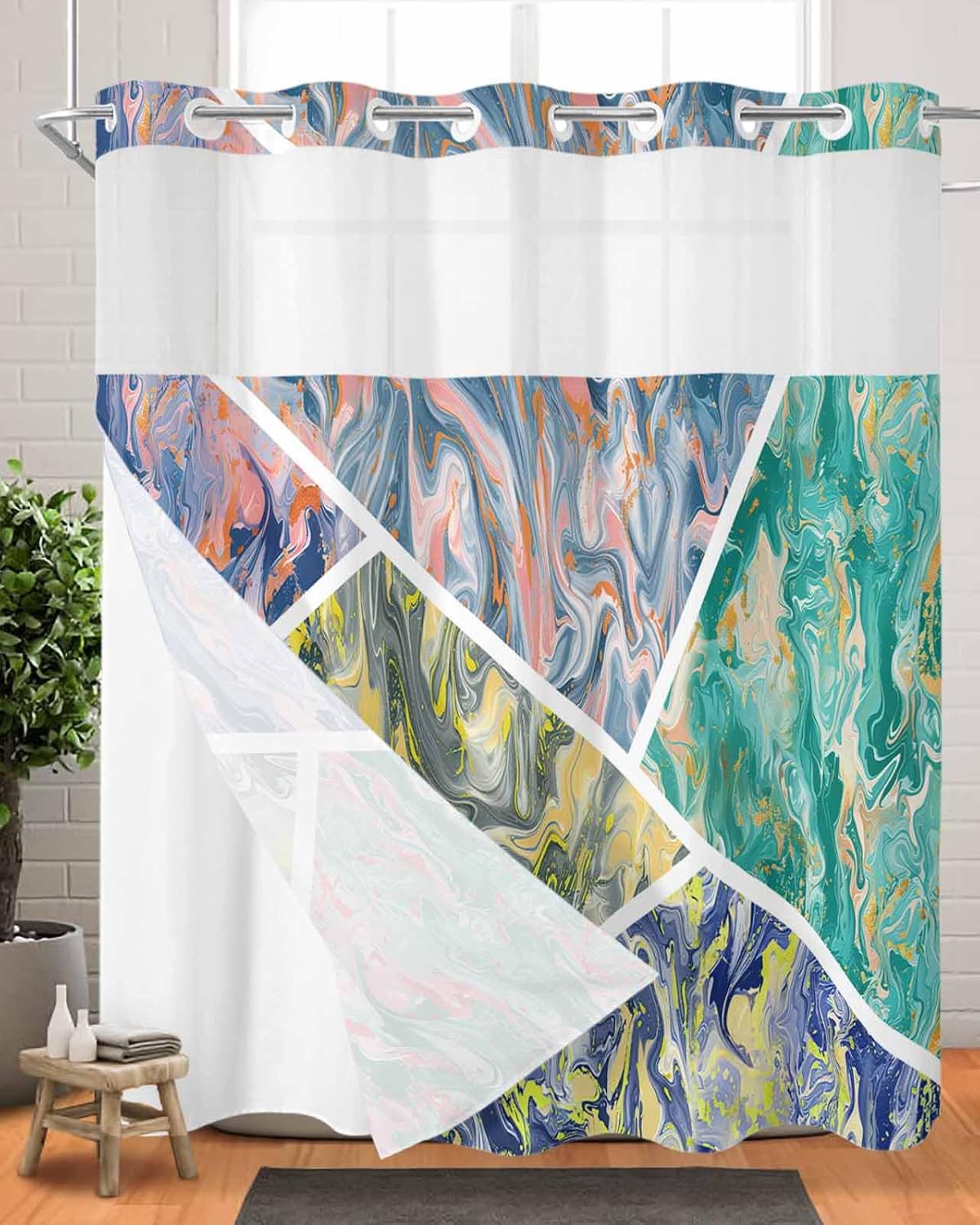Modern No-Hook Shower Curtain Set