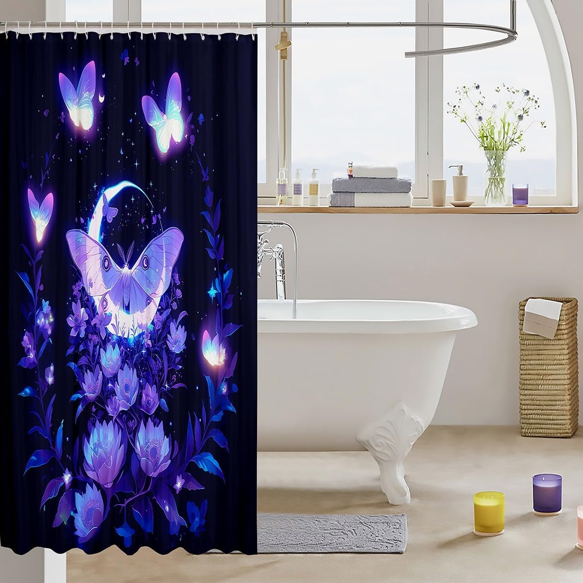 Butterfly Bathroom Shower Curtain for Kids Teens Waterproof Stylish Exotic Design