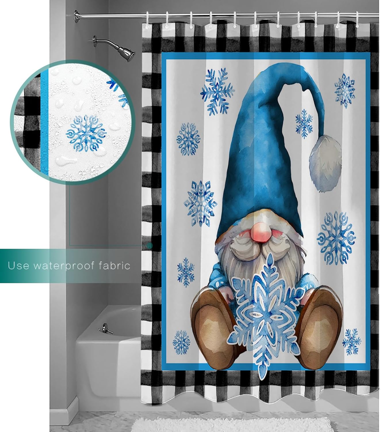 Gnome Snowflake Waterproof Shower Curtain