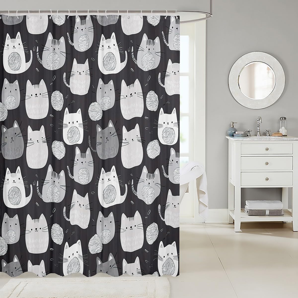 Feelyou Kawaii Cat 72x72 Shower Curtain Set
