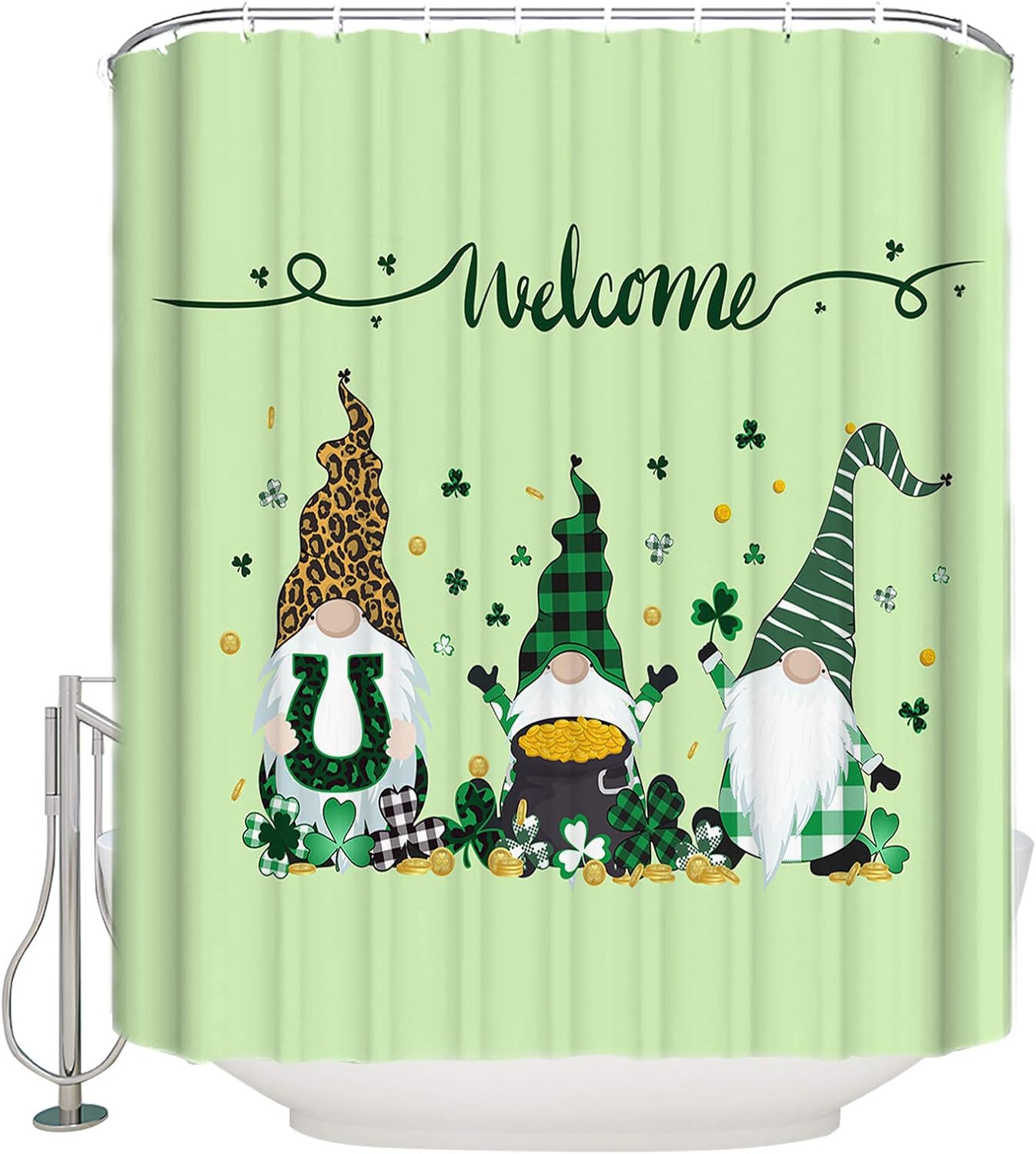 Waterproof Shower Curtain Set Shamrock Design