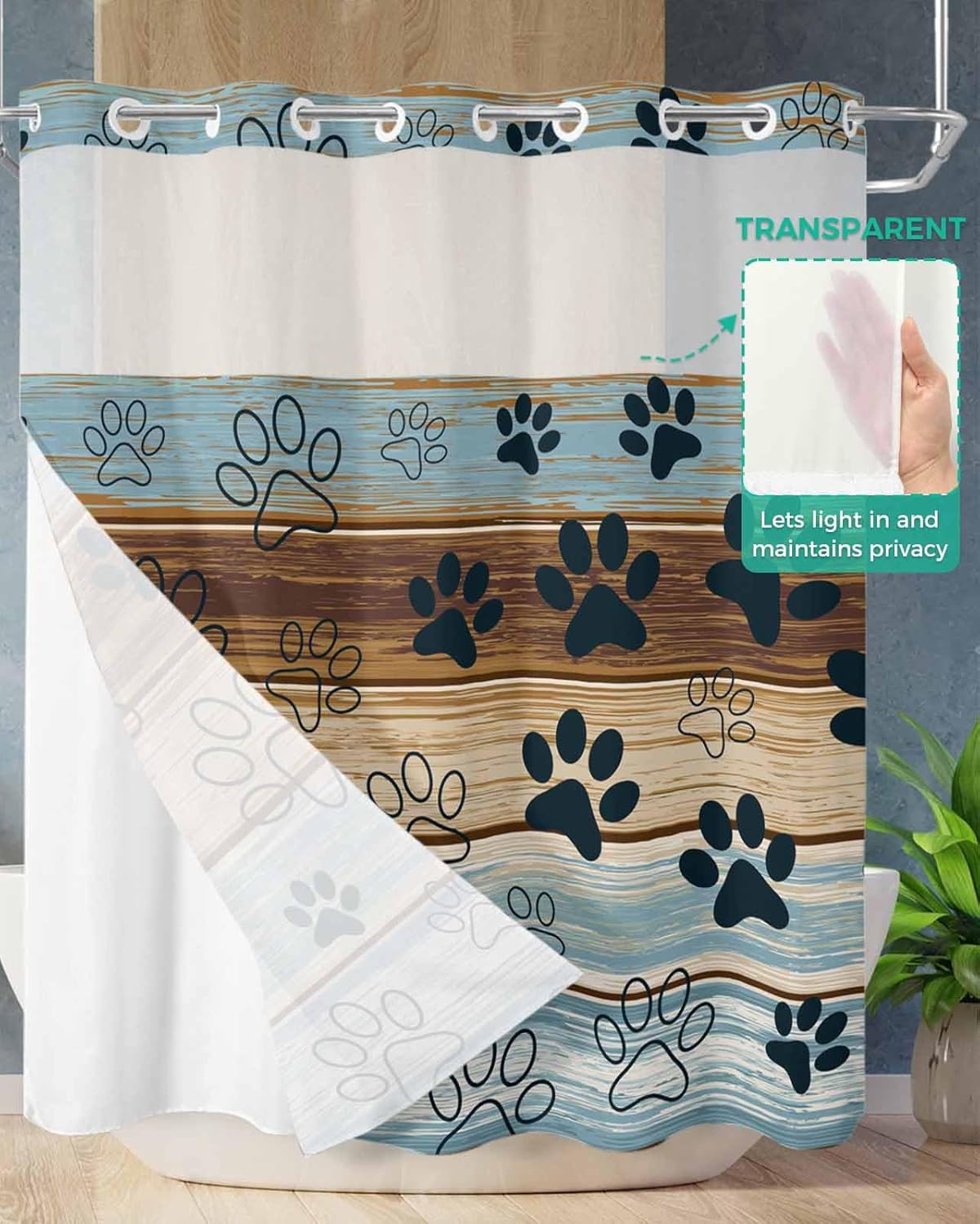 No-Hook Bathroom Shower Curtain