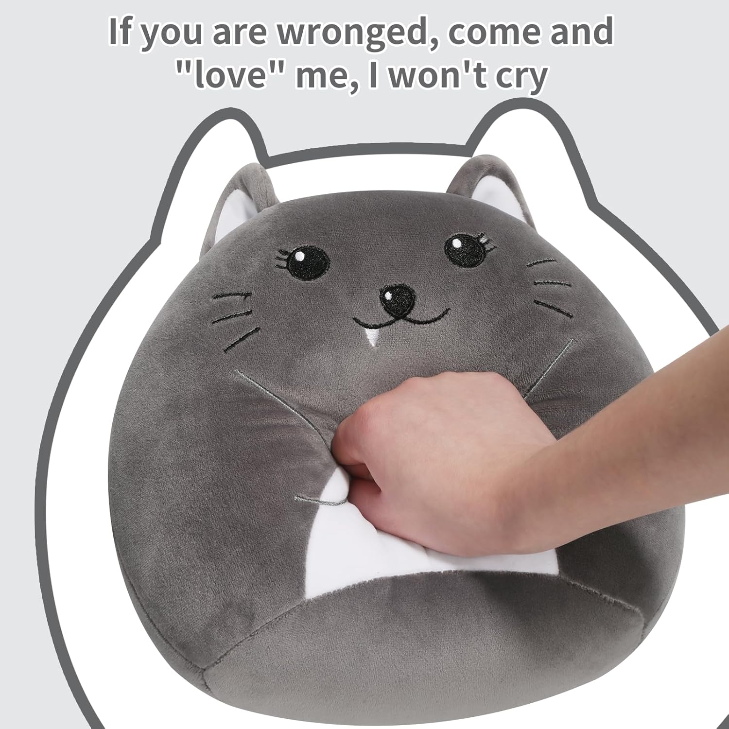 Cute Gray 10-Inch Plush Cat Pillow for Kids