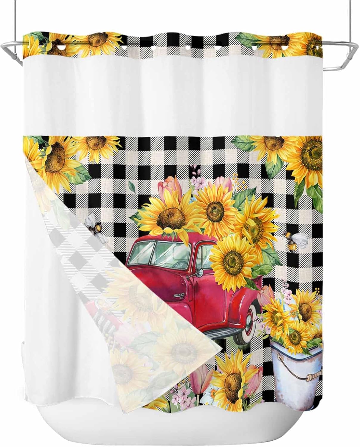 Stunning Bathroom shower curtains Red Truck Pull Sunflowers Waterproof Unique Design