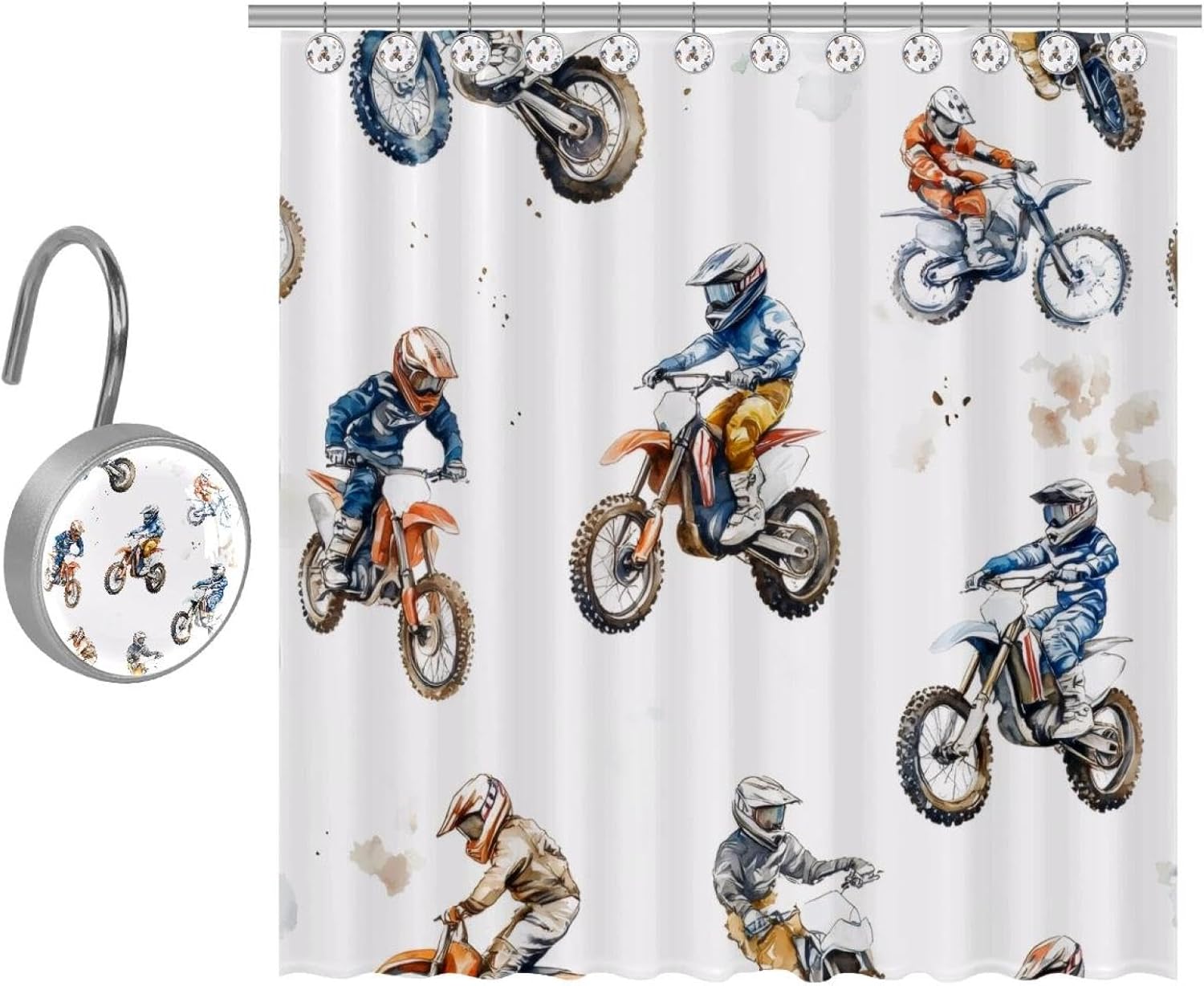 Boys Motorcross Prints 48x72 in Shower Curtain Set