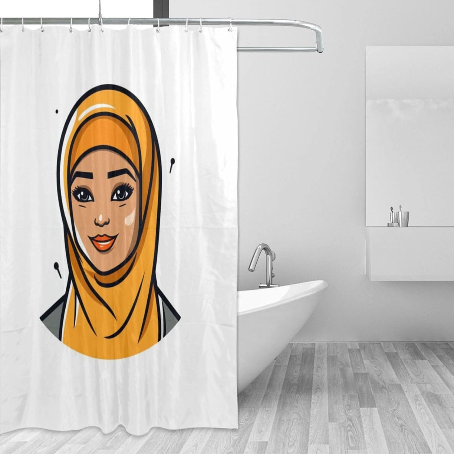 Cartoon Girl Boho Minimalistic shower curtain set