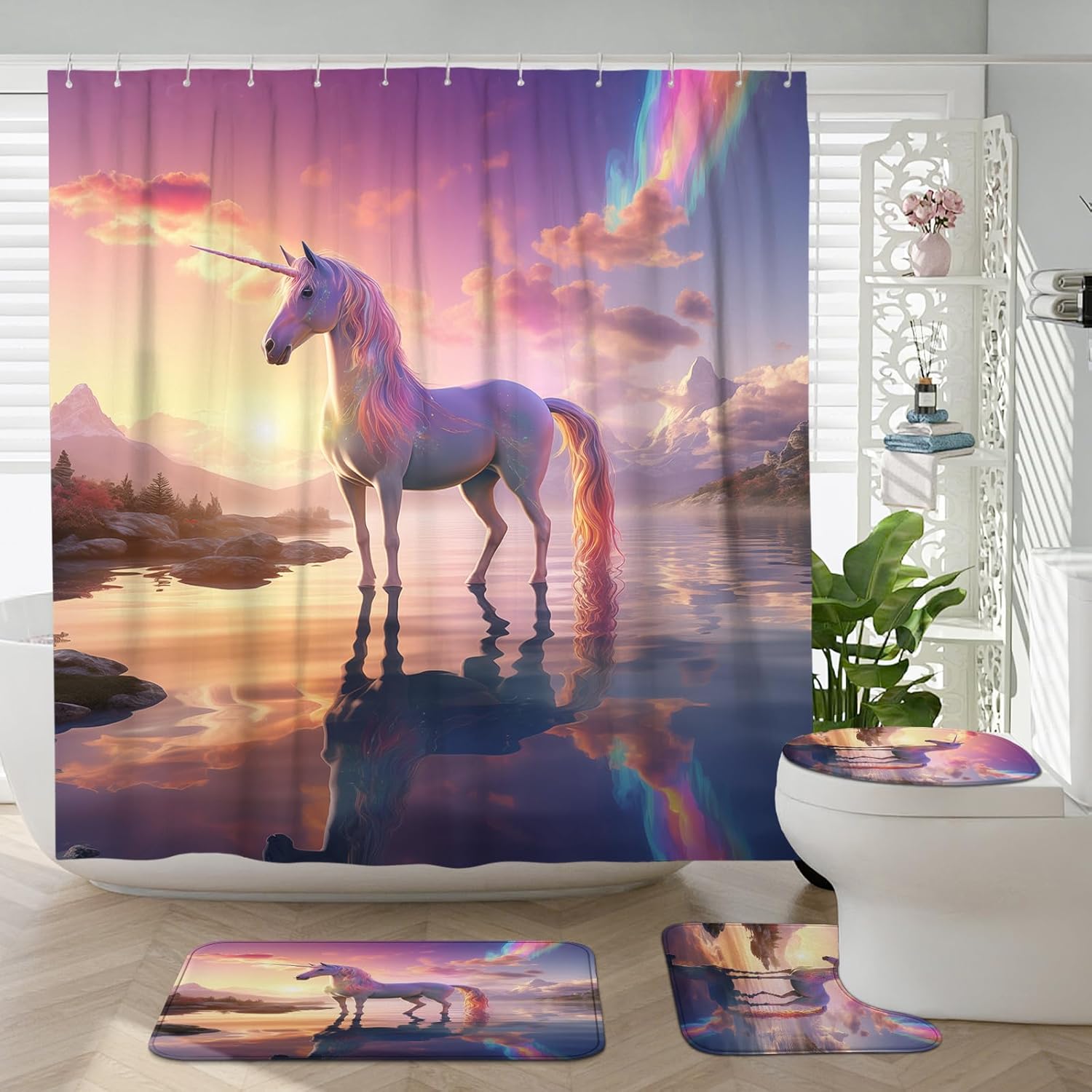 4-Piece Rainbow Unicorn Bath Set