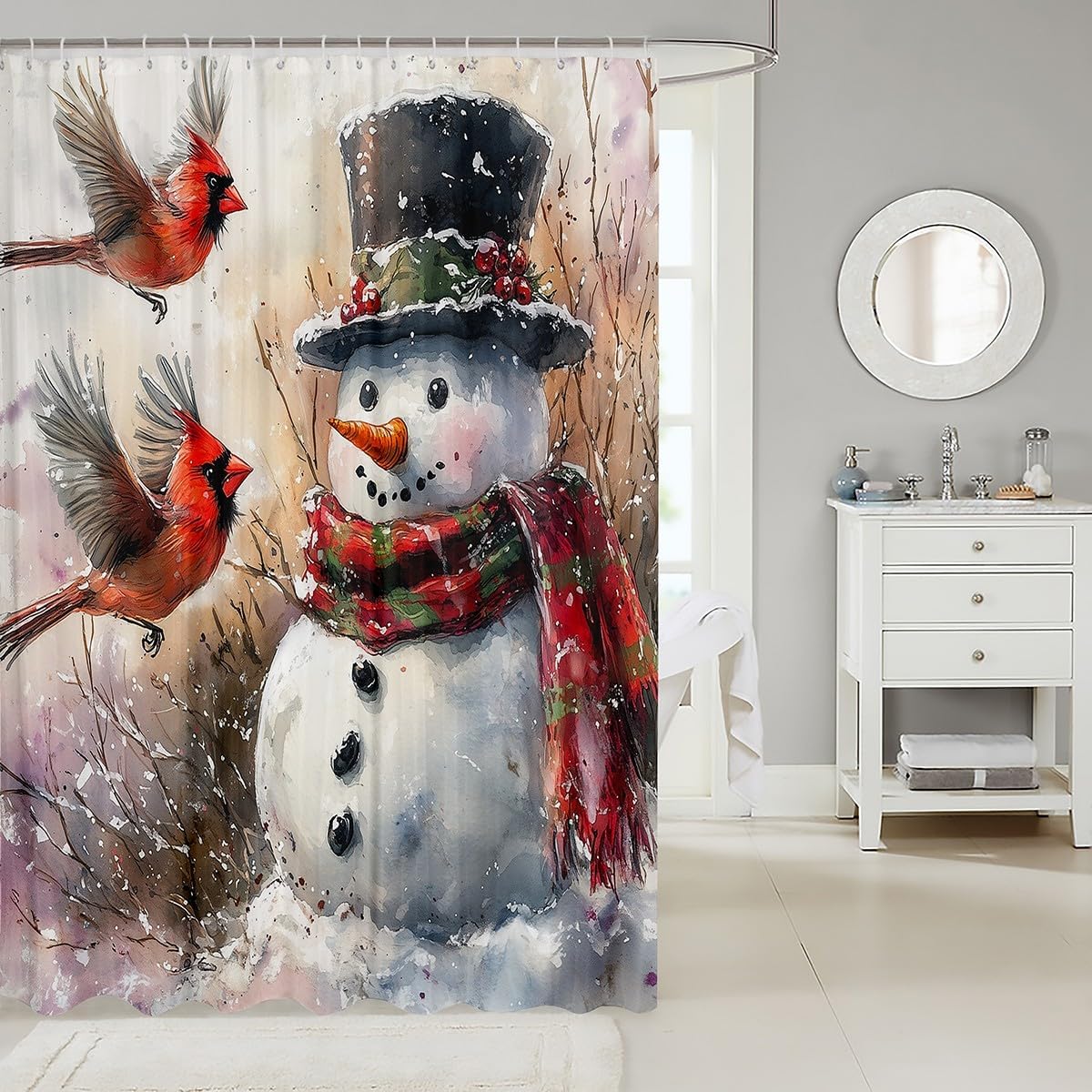 Jejeloiu Christmas Shower Curtain - Snowman Design
