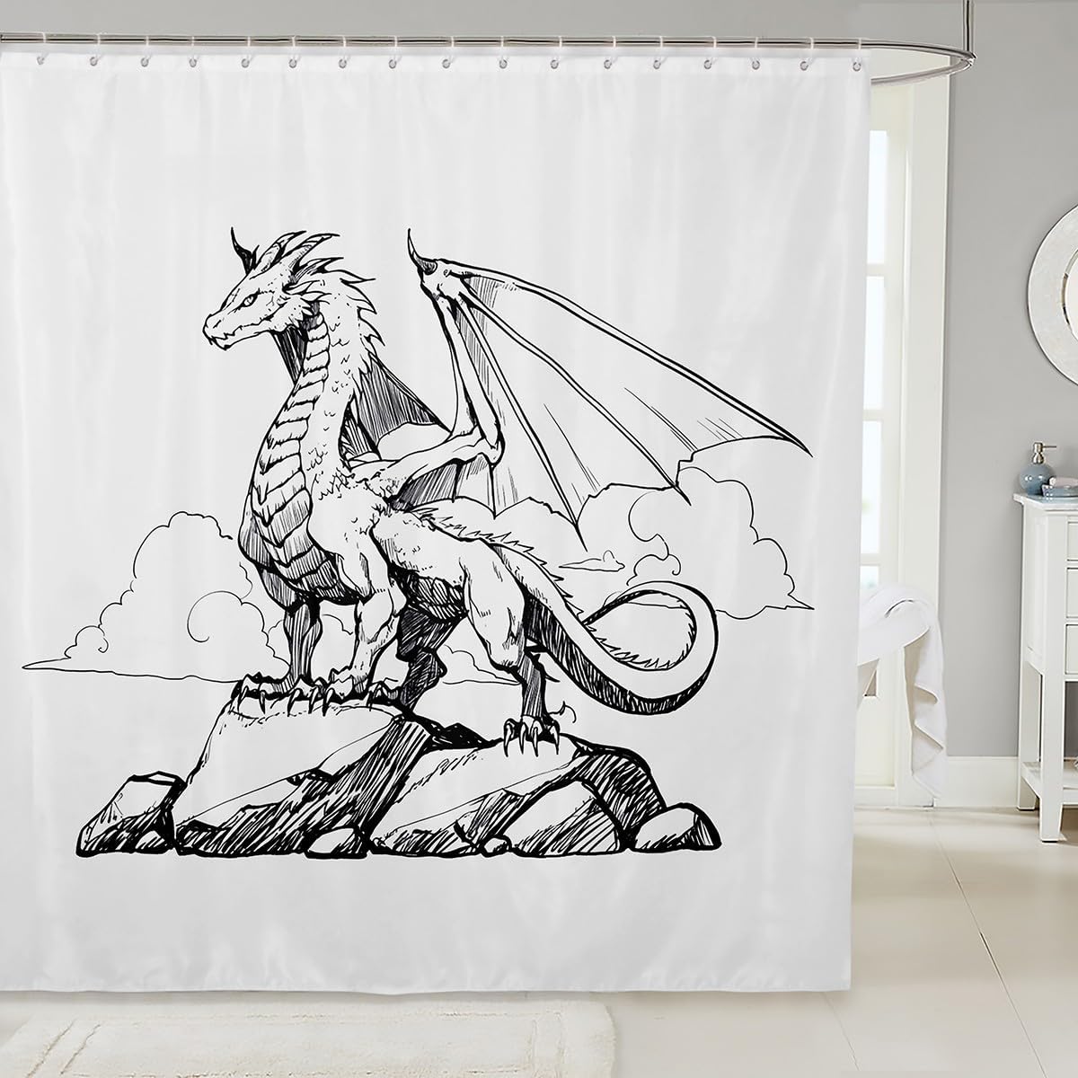 Feelyou Cartoon Dragon Bath Curtain Personalized Kids Bathroom Accessories with Cutesy Design