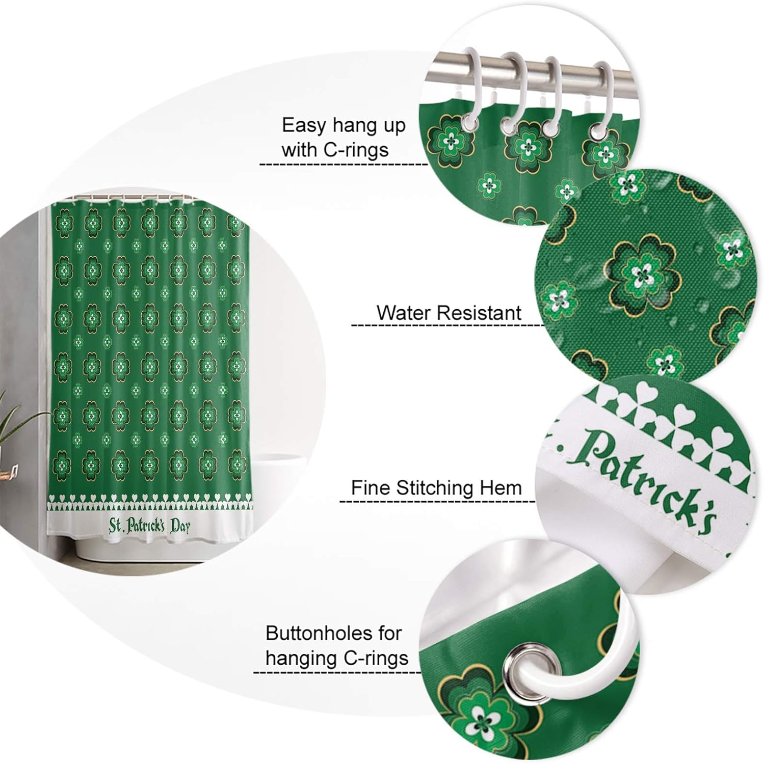TocaHome St Patricks Day Waterproof Shower Curtain Set